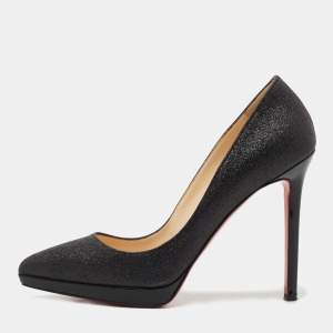 Pre Owned Christian Louboutin Black Glitter Pigalle Plato Pumps Size 38