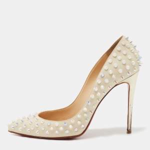 Christian Louboutin Cream Leather Pigalle Follies Spikes Pumps Size 39