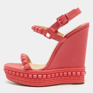 Christian Louboutin Pink Leather Pyraclou Wedge  Sandals Size 41