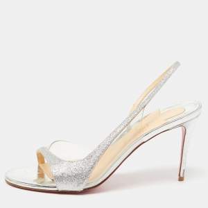 Christian Louboutin Silver Glitter and PVC Optisling Slingback Sandals Size 40