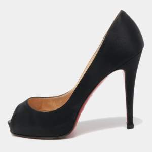 Pre Owned Christian Louboutin Black Satin Very Prive Pumps Size 39