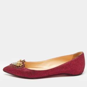 Christian Louboutin Metallic Pink Lurex Fabric Coramia Ballet Flats Size 38