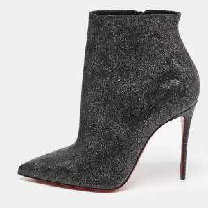 Christian Louboutin Black/Silver Leather and Glitter So Kate Ankle Boots Size 37