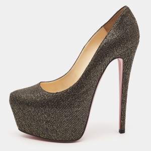Christian Louboutin Black/Gold Lurex Fabric Daffodile Platform Pumps Size 38