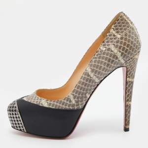 Christian Louboutin Black/Grey Snakeskin Leather Maggie Platform Pumps Size 37.5