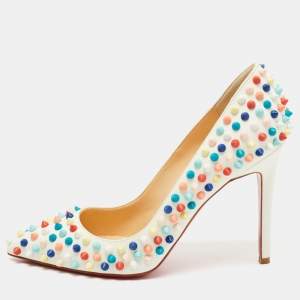 Christian Louboutin White Leather Pigalle Spikes Pumps Size 38