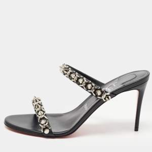 Christian Louboutin Black Leather Just Chain Sandals Size 40