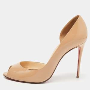 Christian Louboutin Beige Patent Leather Iriza D'orsay Pumps Size 38