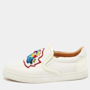 Christian Louboutin White Leather Embellished Low Top Sneakers Size 37.5