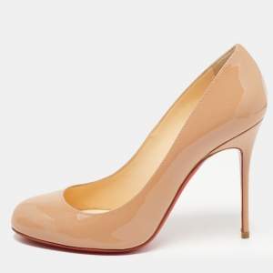 Christian Louboutin Beige Patent Leather Simple Round Toe Pumps Size 37.5