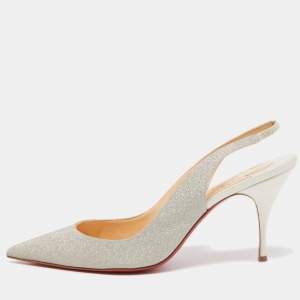 Christian Louboutin Silver Glitter Leather Clare Slingback Sandals Size 39