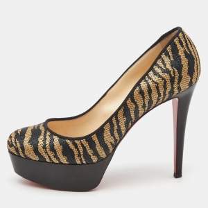 Christian Louboutin Beige/Black Raffia Bianca Pumps Size 38.5