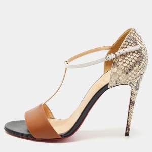 Christian Louboutin Tricolor Python and Leather True Blue Sandals Size 39.5