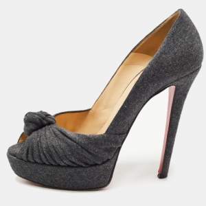 Pre Owned Christian Louboutin Grey Wool Jenny Pumps Size 38