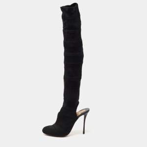 Christian Louboutin Black Knit Fabric Sock Thigh High Boots Size 41