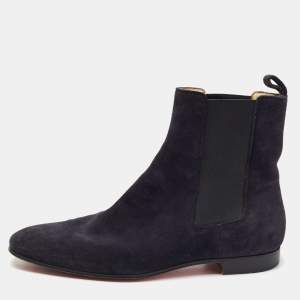 Pre Owned Christian Louboutin Navy Blue Suede Chelsea Boots Size 40