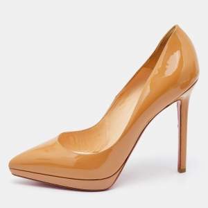 Christian Louboutin Beige Patent Leather Pigalle Plato Pumps Size 39