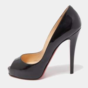 Christian Louboutin Black Patent Lady Peep Pumps Size 38