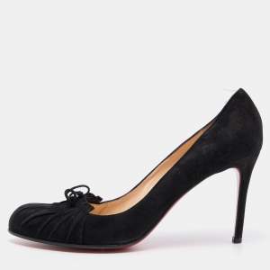 Christian Louboutin Black Suede Bow Round Toe Pumps Size 41.5