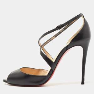 Christian Louboutin Black Leather Cross Me Sandals Size 38