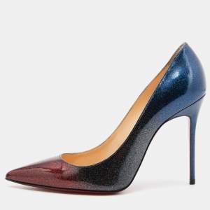 Pre Owned Christian Louboutin Tricolor Glitter Patent Leather Pigalle Follies Pumps Size 37.5