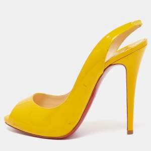Pre Owned Christian Louboutin Yellow Patent Leather Flo Slingback Pumps Size 38.5