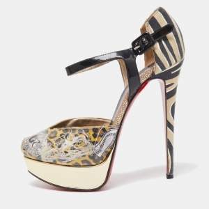 Pre Owned Christian Louboutin Multicolor Suede and PVC No 299 Trash Pumps Size 37.5