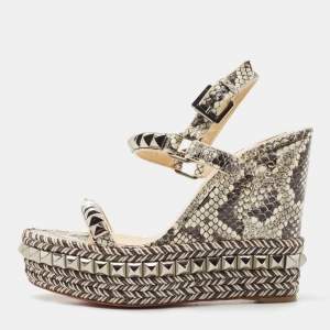 Christian Louboutin Black/Cream Python Pyraclou Sandals Size 37