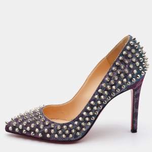  Christian Louboutin Multicolor Holographic Lurex Fabric Pigalle Spikes Pumps Size 37