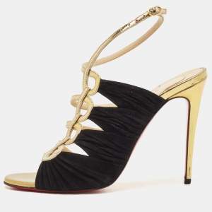 Christian Louboutin Black/Gold Suede and Leather Tina Sandals Size 37.5