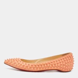 Pre Owned Christian Louboutin Light Orange Leather Pigalle Spikes Ballet Flats Size 41