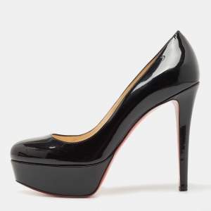 Christian Louboutin Black Patent Leather Bianca Platform Pumps Size 38