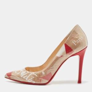Pre Owned Christian Louboutin Brown/Red PVC Kraft Kate Pumps Size 36.5