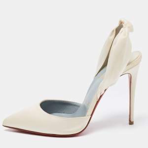 Christian Louboutin White Satin Slingback Pumps Size 36.5