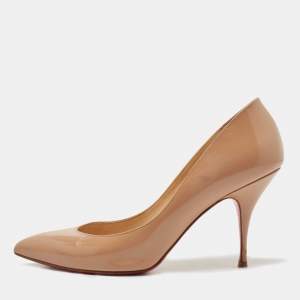 Christian Louboutin Beige Patent Leather Pigalle Follies Pumps Size 37.5