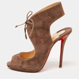 Christian Louboutin Brown Suede Top Nic Lace Up Sandals Size 39
