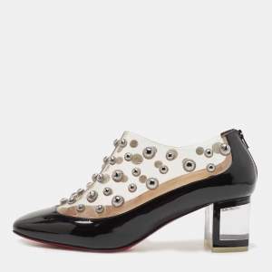 Pre Owned Christian Louboutin Black Patent Leather and PVC Space Odd Boots Size 38 