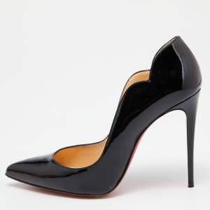 Pre Owned Christian Louboutin Black Patent Leather Hot Chick Pumps Size 39.5