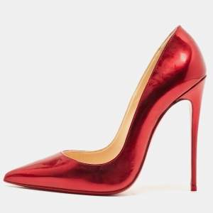 Christian Louboutin Metallic Red Leather Pigalle Follies Pumps Size 38.5