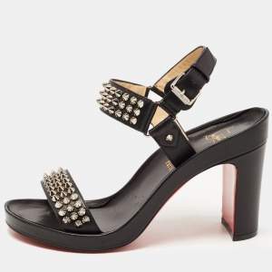 Christian Louboutin Black Leather Bikool Spike Sandals Size 38