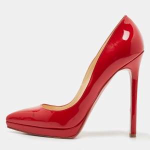 Pre Owned Christian Louboutin Red Patent Pigalle Plato Pumps Size 36
