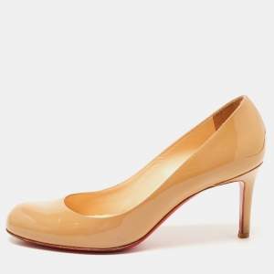 Pre Owned Christian Louboutin Beige Patent Leather Simple Pumps Size 37.5