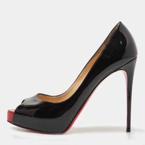 Pre Owned Christian Louboutin Black Patent Leather New Very Prive Pumps Size 37.5