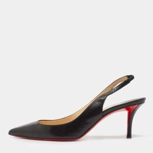 Pre Owned Christian Louboutin Black Leather Kate 55 Slingback Pump Size 37.5