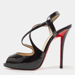 Christian Louboutin Black Patent Leather Cross Strap Sandals Size 38