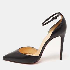 Christian Louboutin Black Leather Uptown Ankle Strap Pumps Size 38