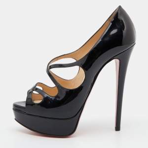 Pre Owned Christian Louboutin Black Patent Leather Mademoi Pumps Size 37.5