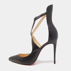 Christian Louboutin Black Leather Marlenarock Pointed Toe Ankle Strap Sandals Size 38.5