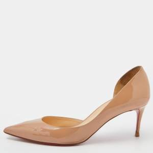 Christian Louboutin Nude Patent Leather Iriza D'orsay Pumps Size 37.5