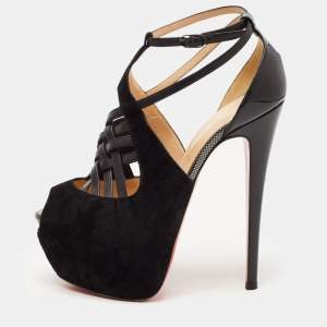 Christian Louboutin Black Suede and Leather Carlota Sandals Size 38